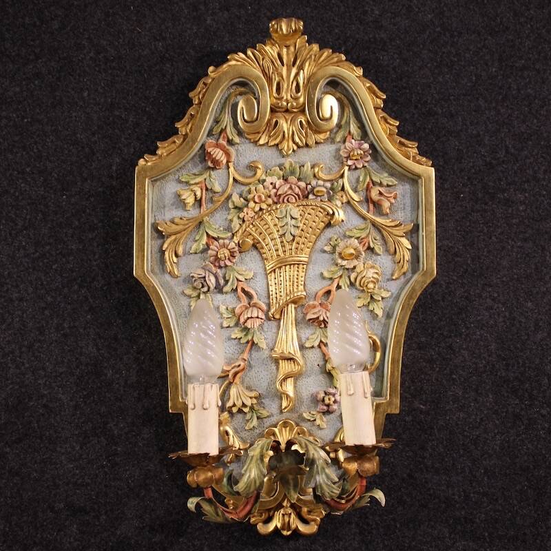 Pair of lacquered and gilded Italian Louis XVI style wall lamps