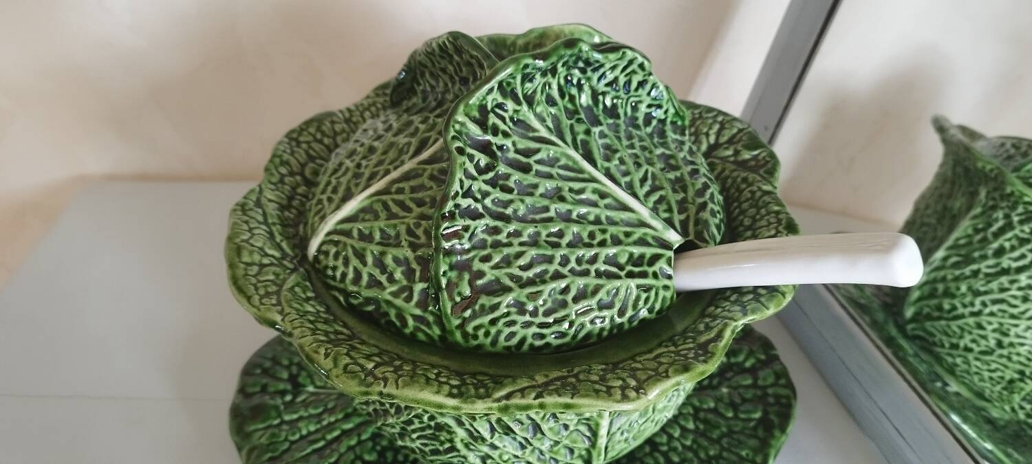 Green Cabbage Barbotine Soup Tureen