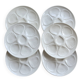 6 vintage white earthenware oyster plates