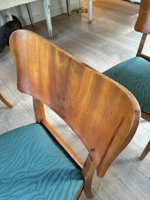 6 beech and teak chairs - Denmark 1940s