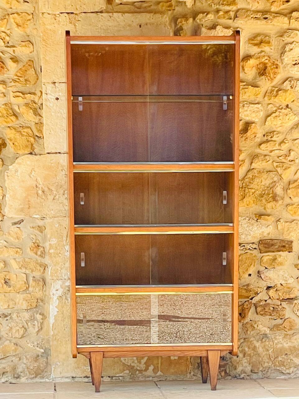 Storage unit/Library with sliding glass doors 1960s