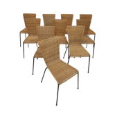 Set of 10 vintage wicker and metal chairs