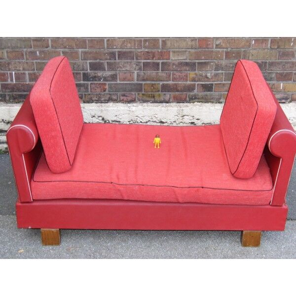 Meridienne vintage bench seat years 50 60 skai Red