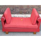 Meridienne vintage bench seat years 50 60 skai Red