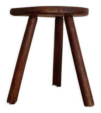 Tabouret de ferme bois tripode ancien en bois