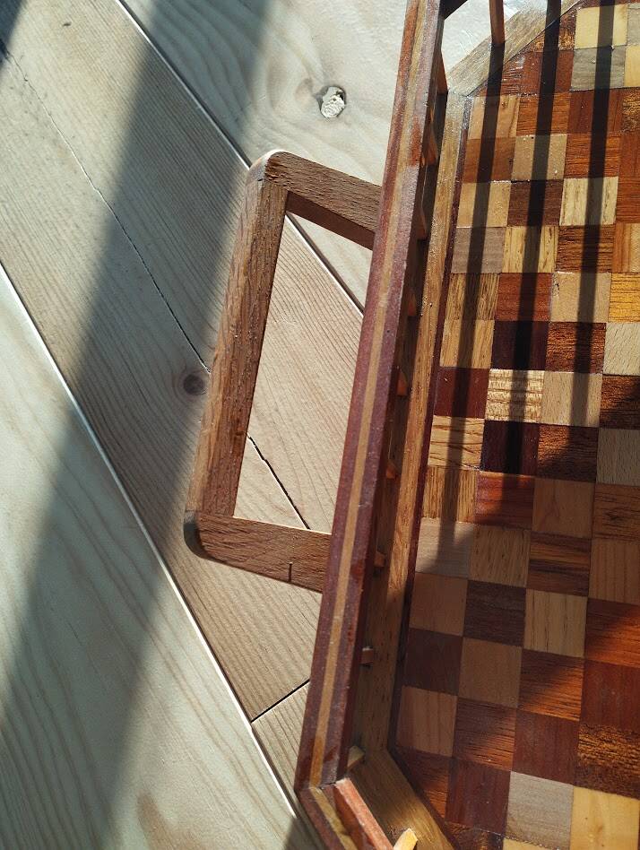 Large octagonal wooden marquetry platter