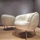 2 white leather armchairs, 1980s