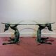 Table basse vintage en bronze et verre circa 70