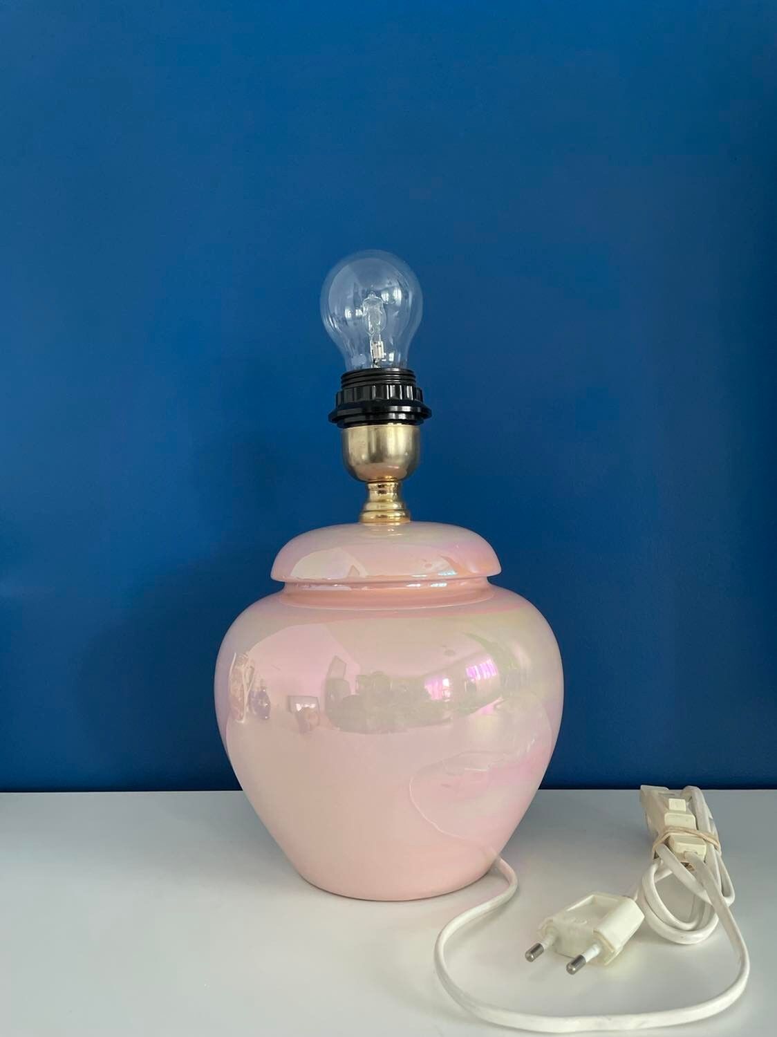 vintage pink iridescent lamp foot