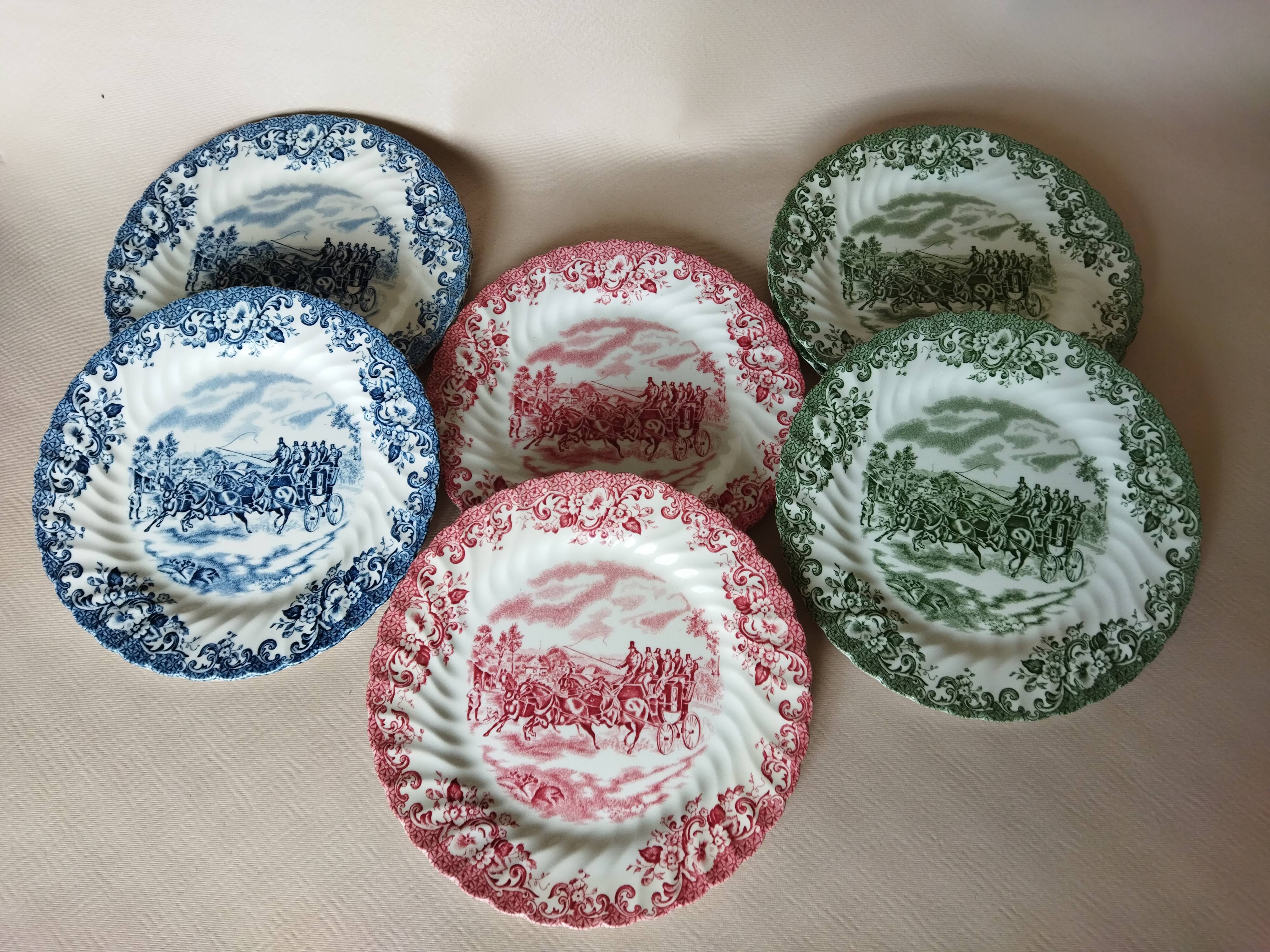 8 Johnson Bros "Coaching Scenes" English dessert plates