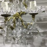 Paire d’appliques à 3 lumières en bronze et cristal