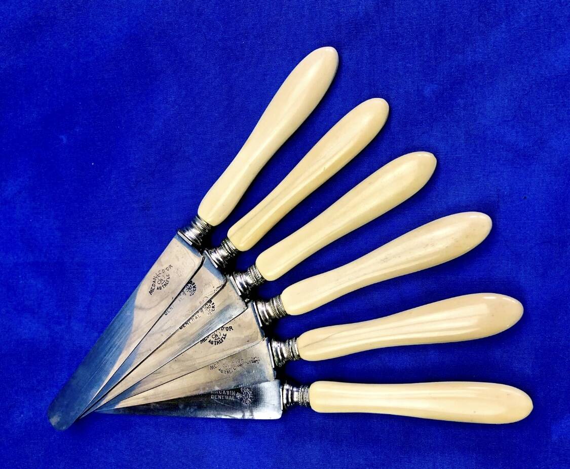 6 antique dessert cheese knives from the 19th century