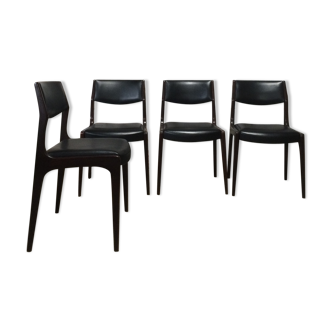 Suite de 4 chaises scandinaves vintage en skaï noir