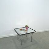Glazen jaren 70 salontafel met chromen onderstel vintage
