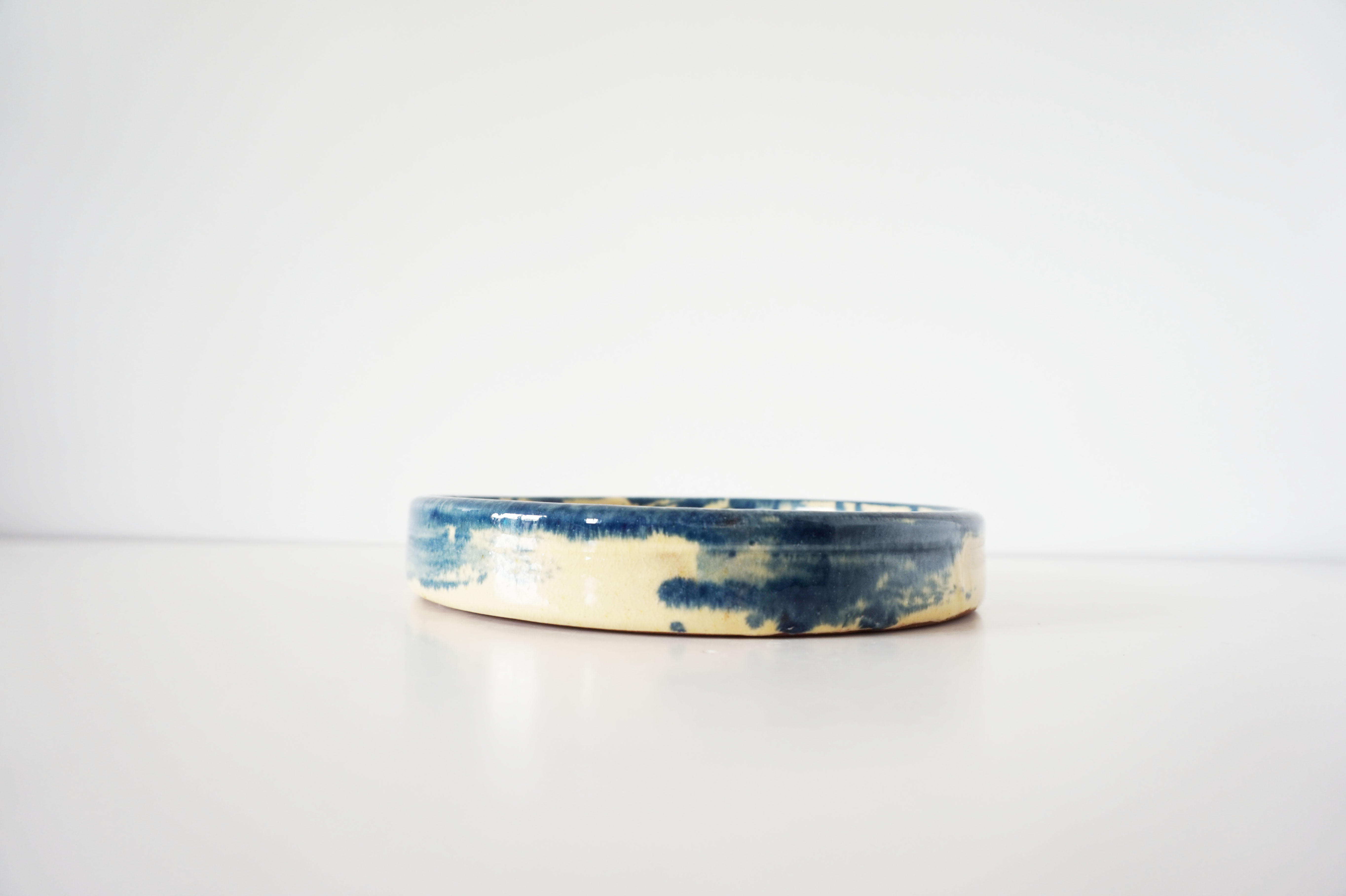 Trinket bowl vintage blue and yellow ceramic