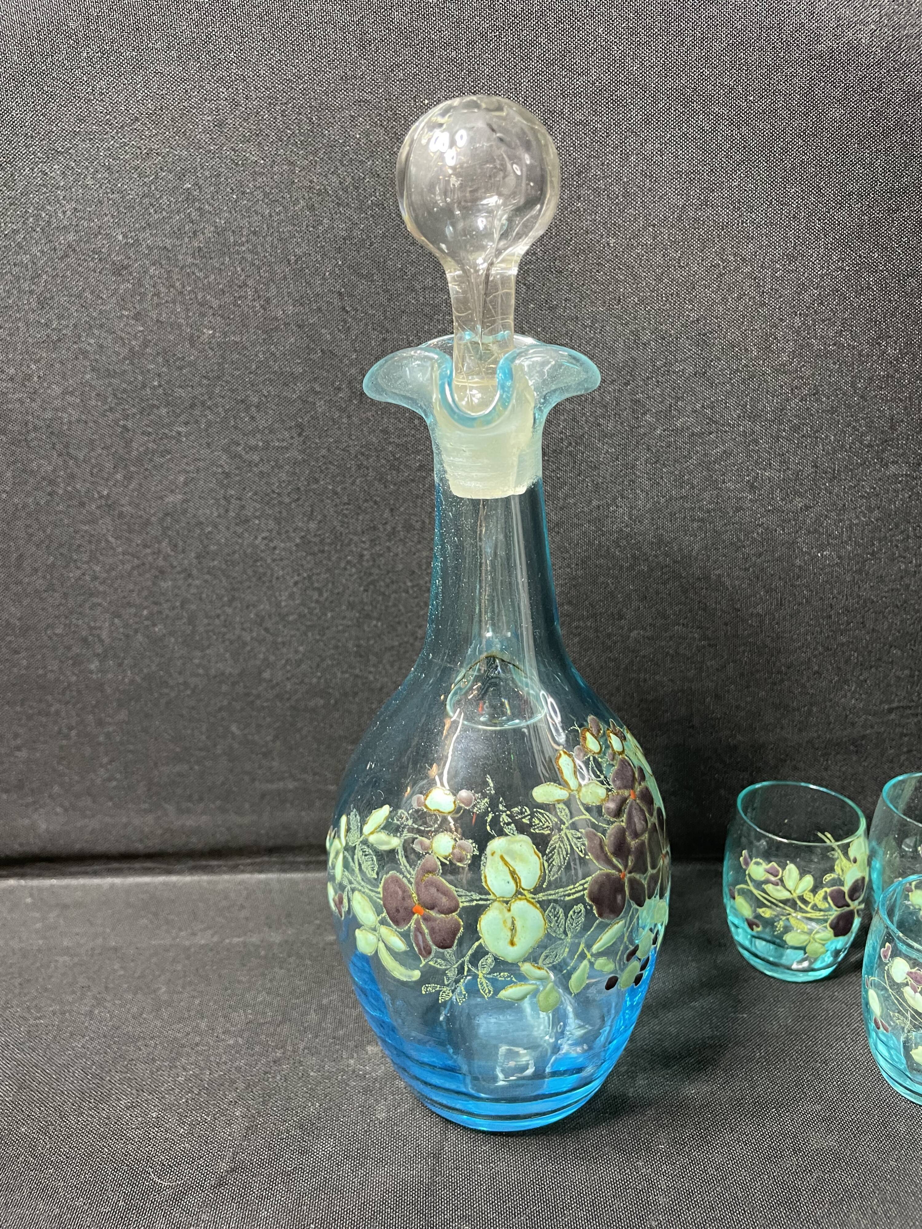 Enamelled liquor cabaret with 6 cups – Art Nouveau