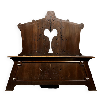 Rare banc coffre de Mariage époque XIX chêne massif a patine brune vers 1850