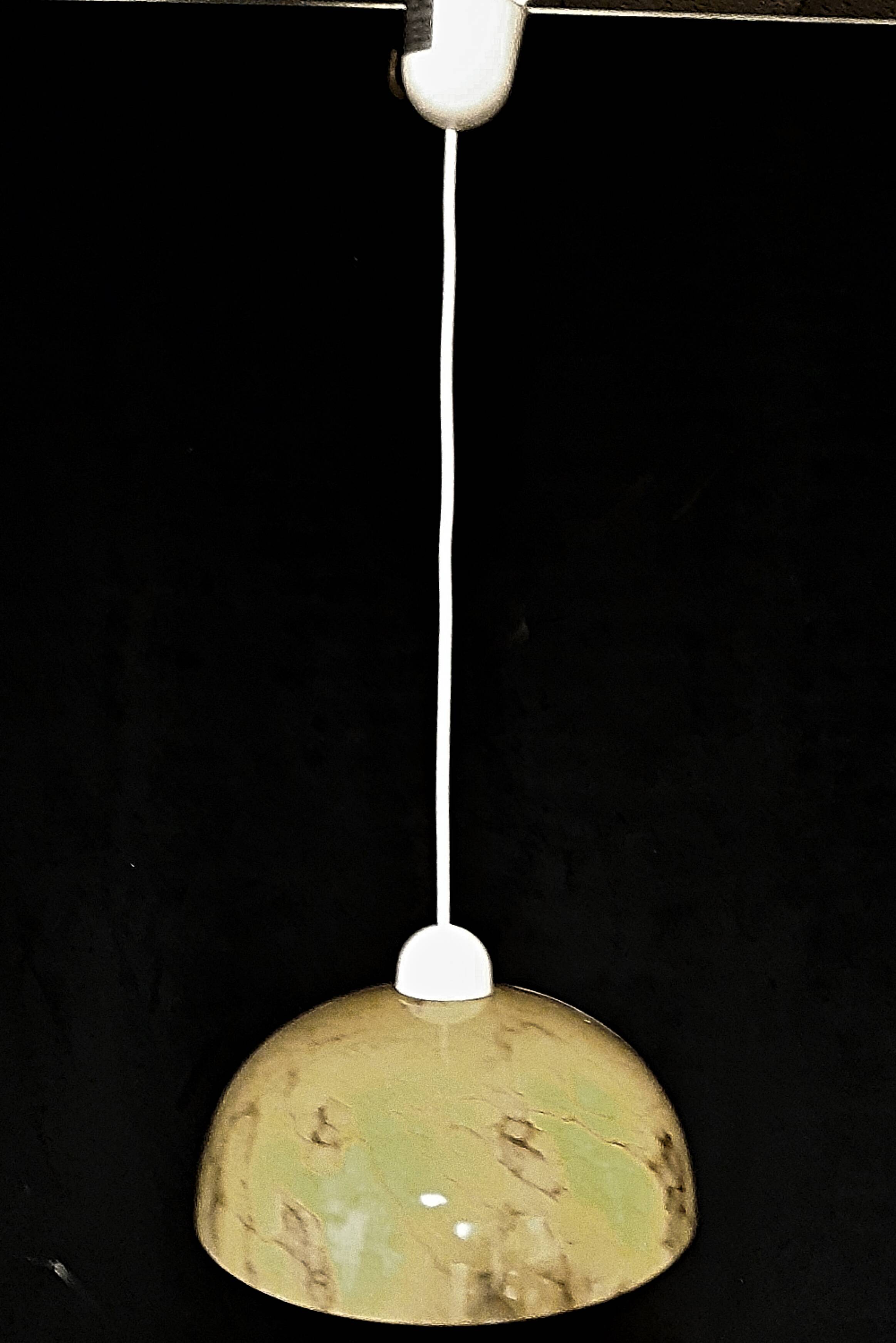 Art Deco pendant light in beige and vintage brown marble effect opaline glass