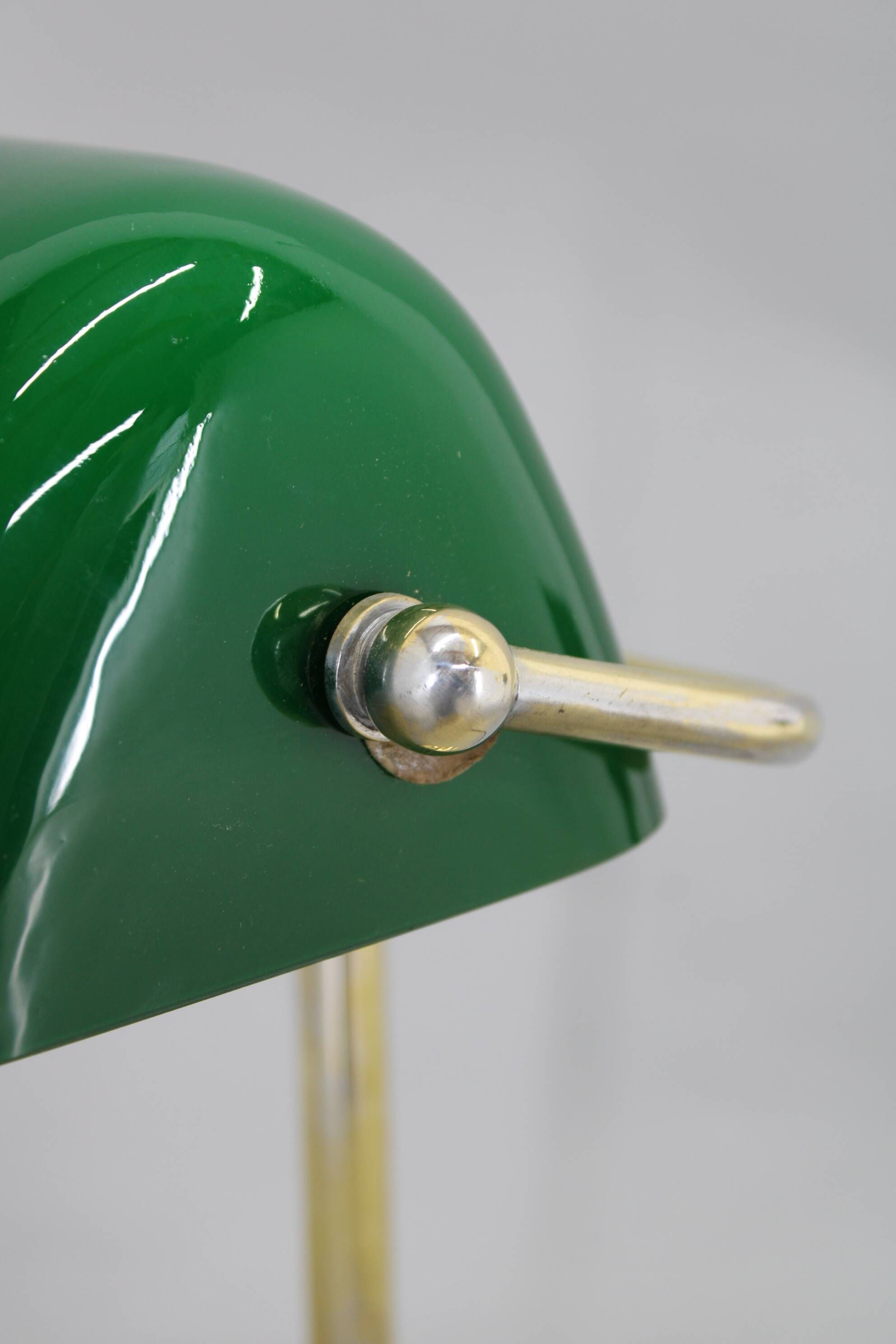 1930s Art Deco Brass  Banker Table Lamp with Glass Shade, Czechoslovakia