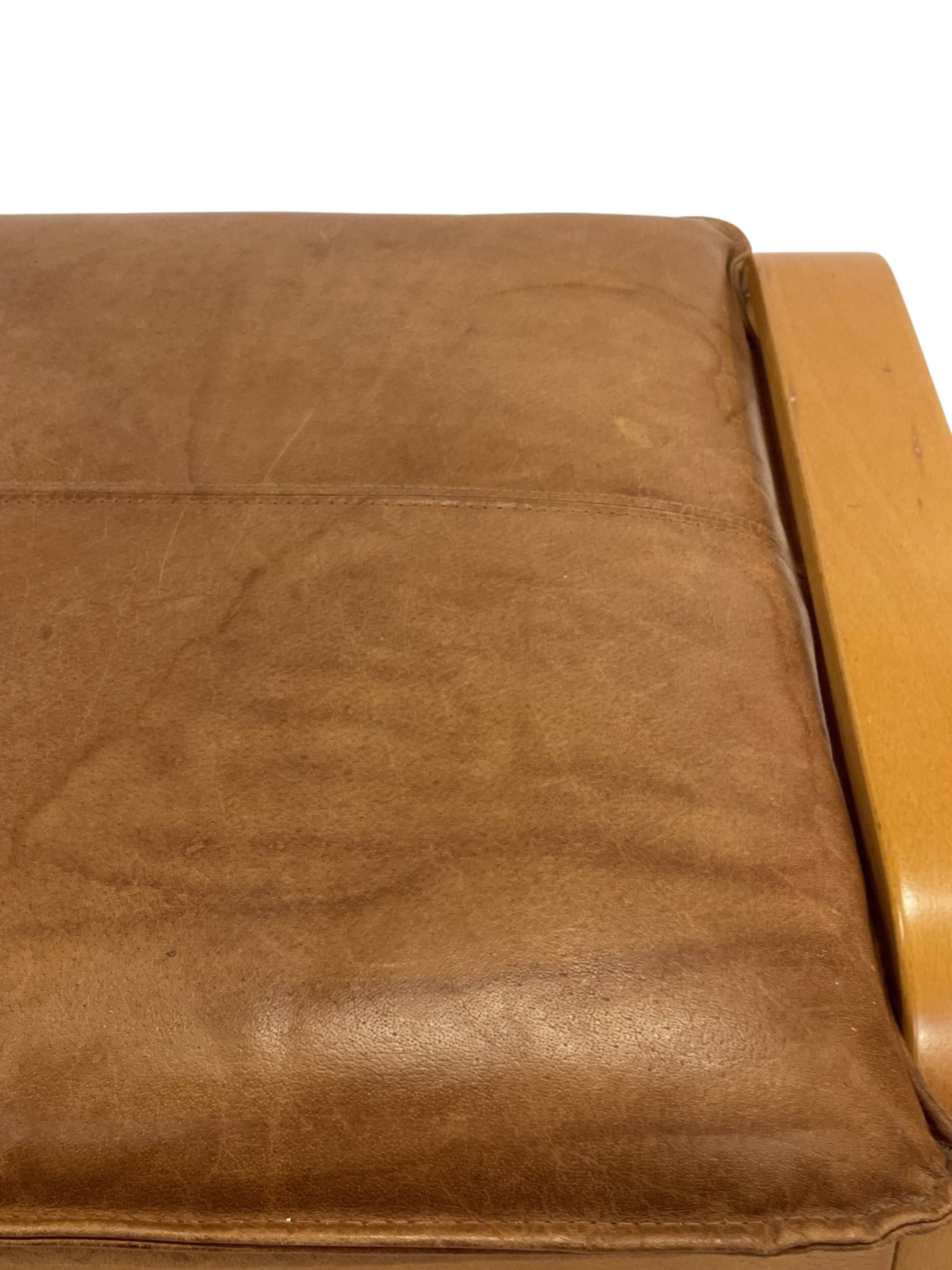 Vintage IKEA Poang Tan Leather Cantilever  Footstool Ottoman Design