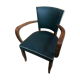 Old wooden bridge armchair + seat & back skaï vintage green