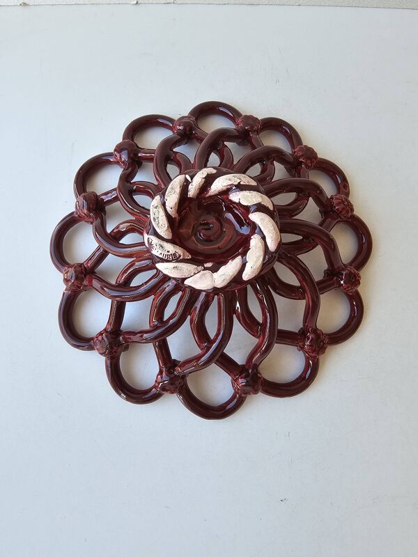 Ancienne Coupe à fruits tressée en ceramique Barbotine Vallauris style Mass