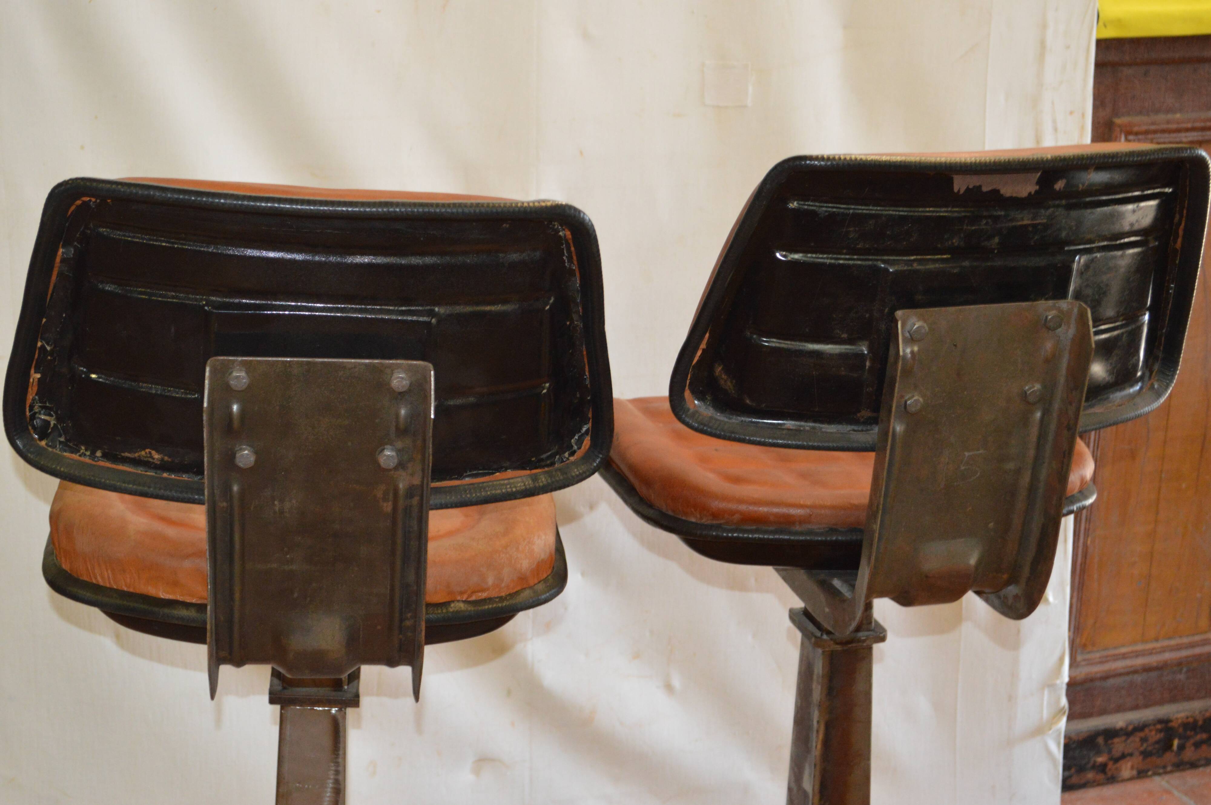 Industrial iron and leather bar stools