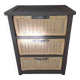 Meuble rangement en bois et osier France 1980 / en bois repeint marron foncé et 3 tiroirs en osier