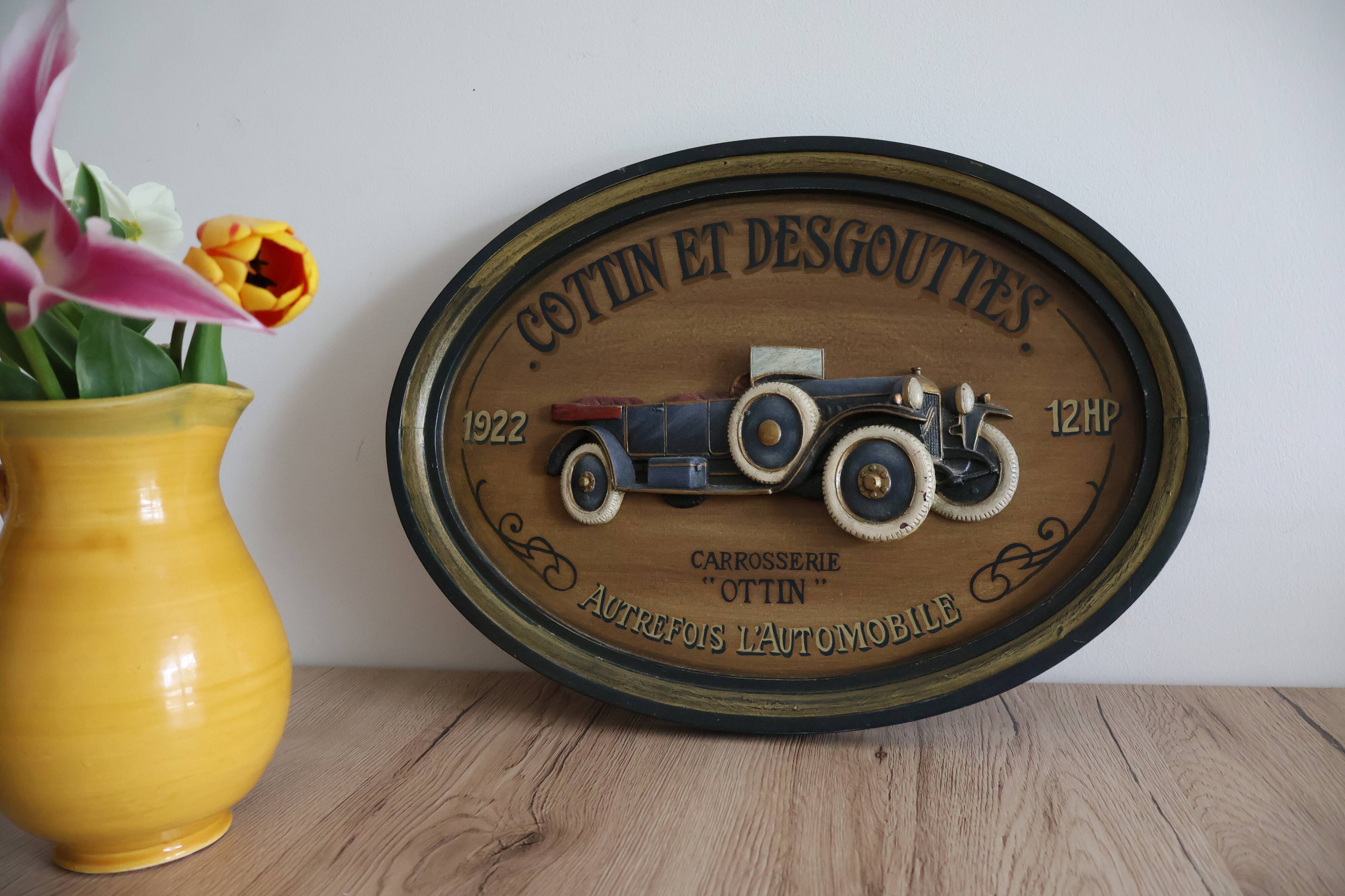 Wooden painting old car country corner 60s
