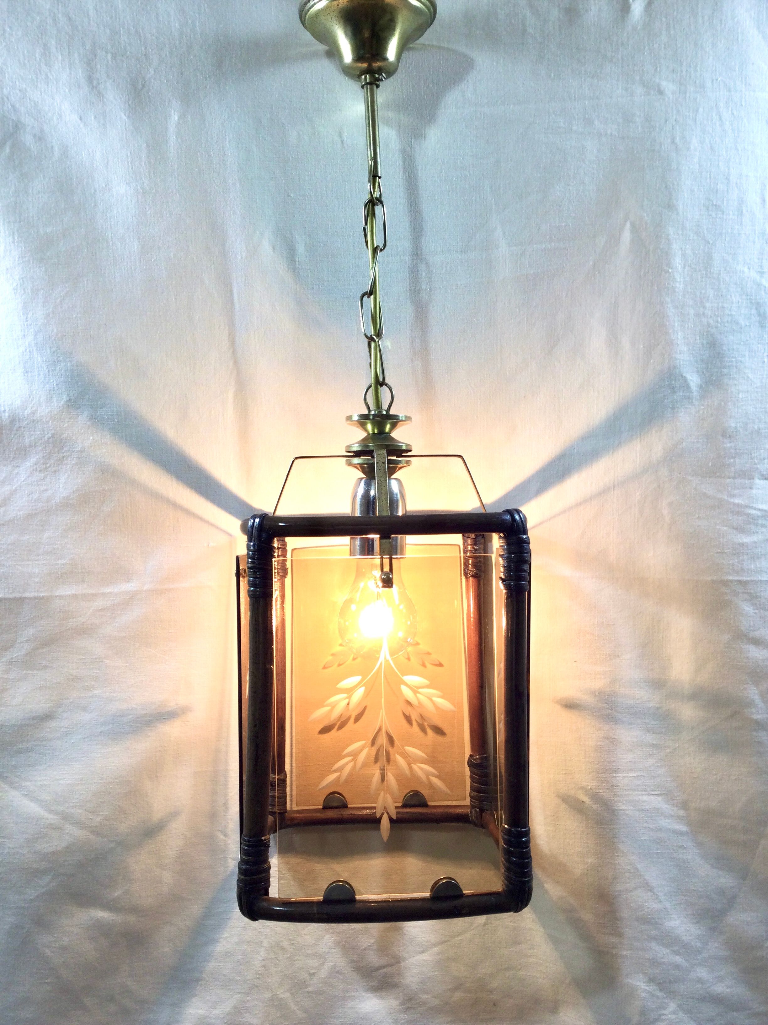 Lantern 1 light bamboo and smoked glasses