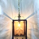 Lantern 1 light bamboo and smoked glasses