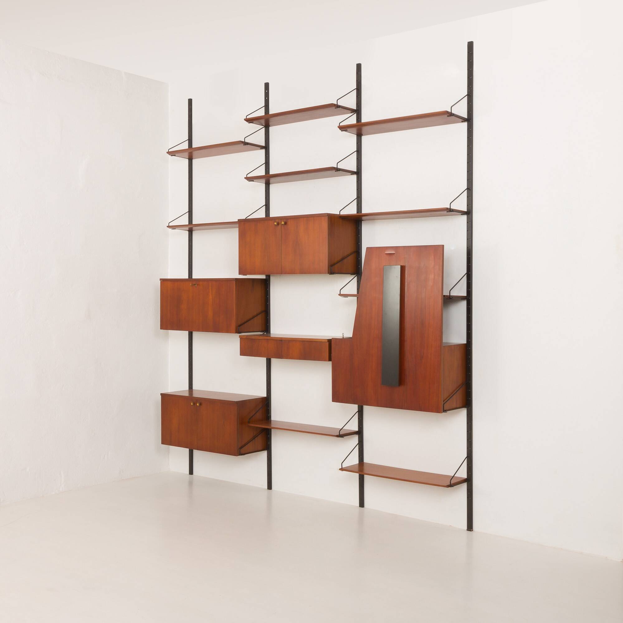 Italian mid century modern extra large wall unit with hidden desk, 1960s
