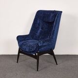 Fauteuil vintage en velours du milieu du siècle par Júlia Gaubek, années 1960, Hongrie
