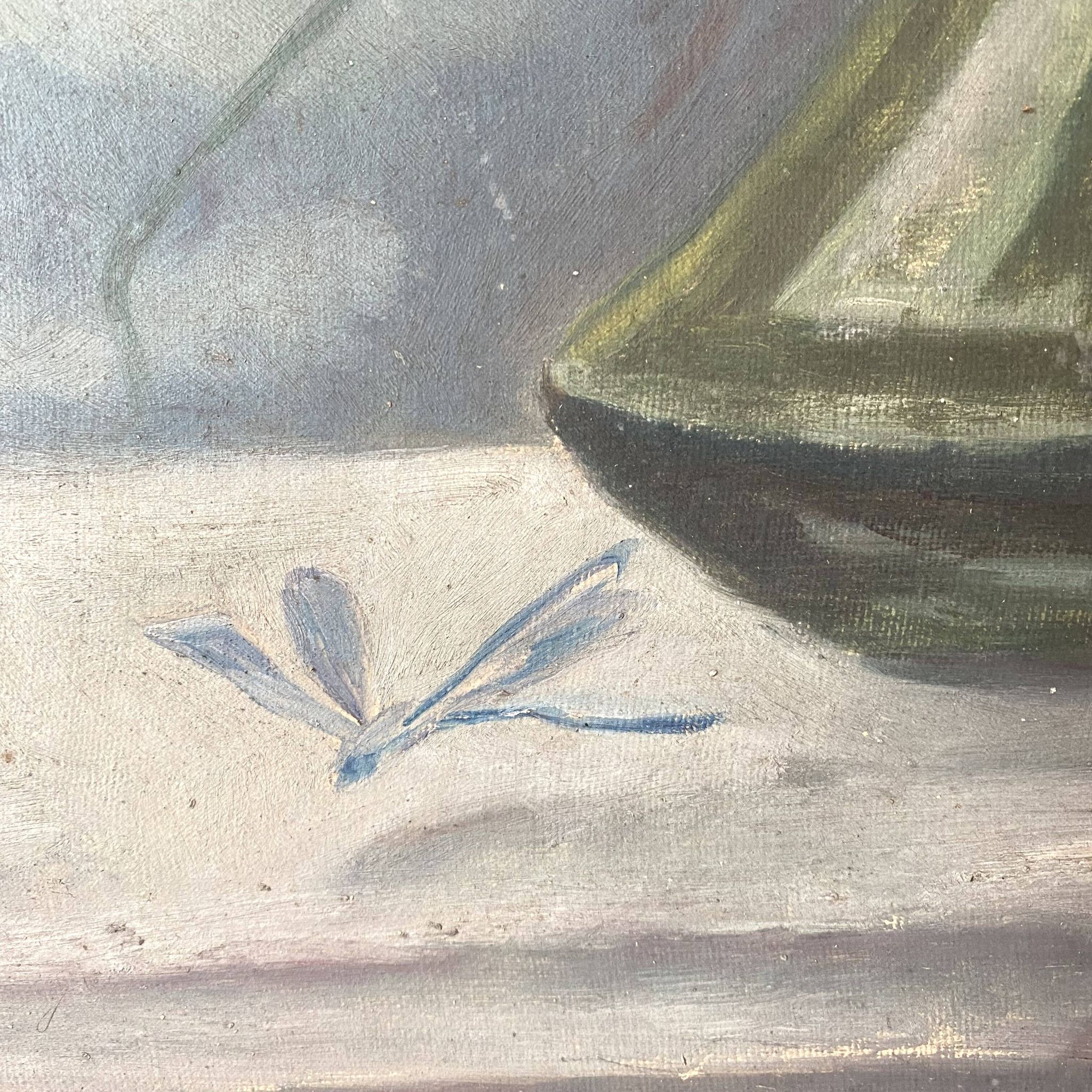 Old painting of a bouquet of poppies, canvas on a flower frame
