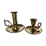 Duo of brass hand candle holders