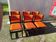 6 vintage wooden and orange fabric chairs