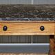 Victorian writing desk or console from 1880 in satin wood and marble.