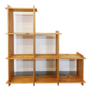 Bookcase vintage pine staircase shelf from the 80s in the style of Maison Regain