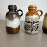 Set of Three 1970s Pottery Fat Lava "413-20" Vases Made by Scheurich, Germany