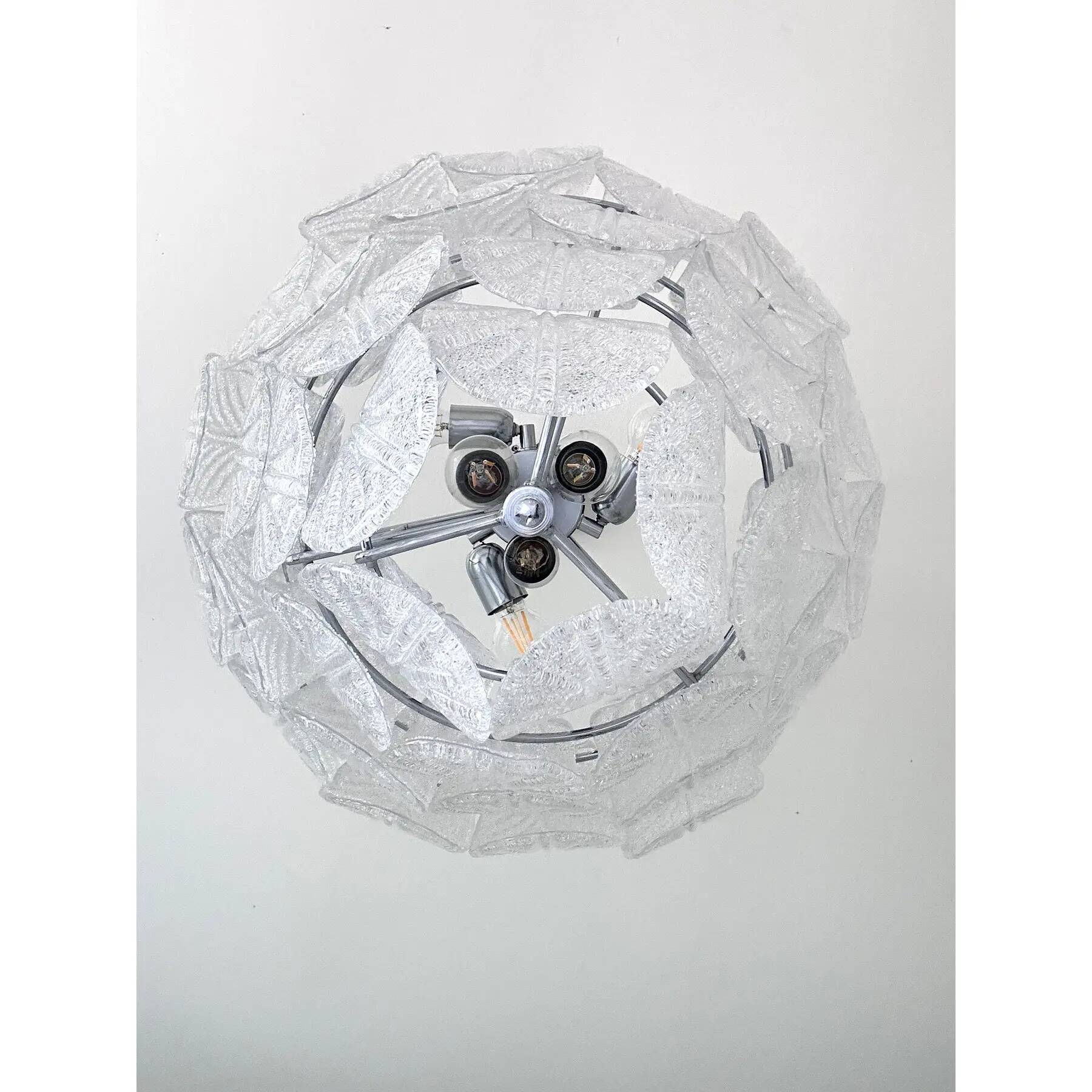Contemporary Modern Clear Graniglia “Petals” Murano Glass Chandelier by Sim