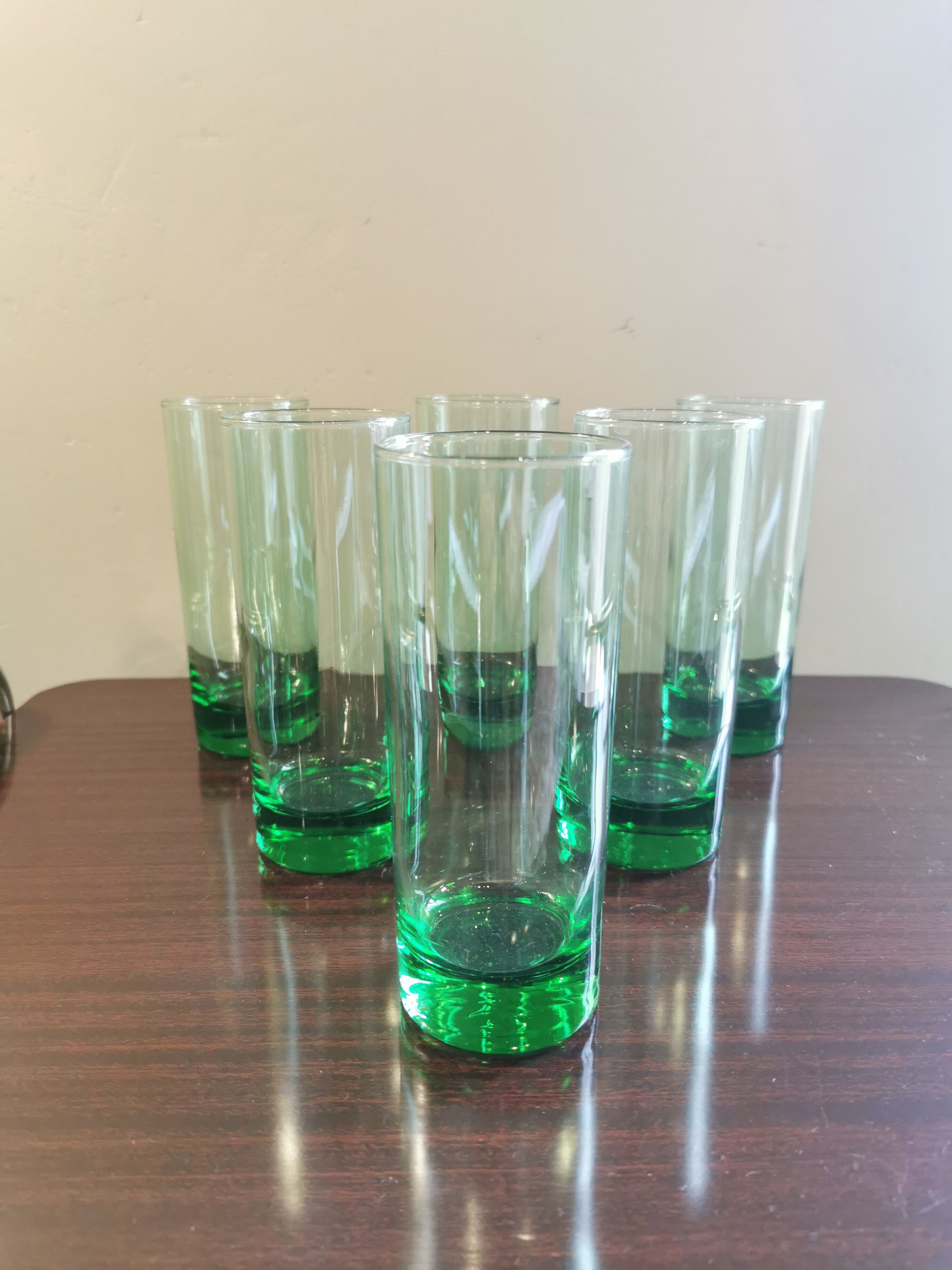 Set of 6 large vintage green glasses