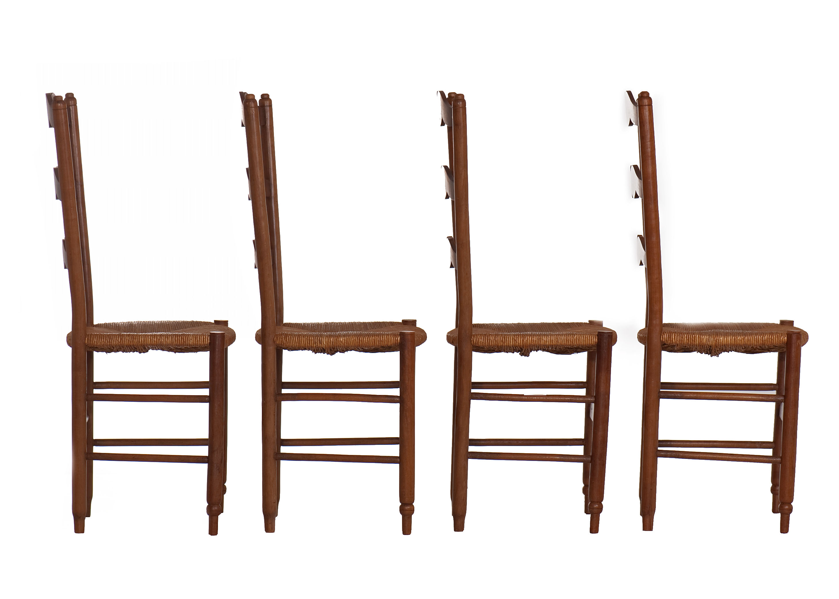 4 Rustic style mulched chairs handcrafted countryside circa 1970