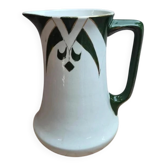 Ancien broc de toilette Art déco – Décor géométrique vert et doré – Vase vintage