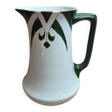 Vintage Art Deco toilet jug – Green and gold geometric design – Vintage vase