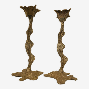 Pair of gilded bronze candle holders