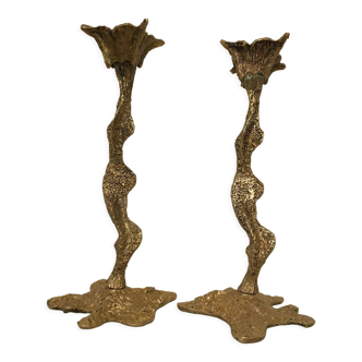 Pair of gilded bronze candle holders