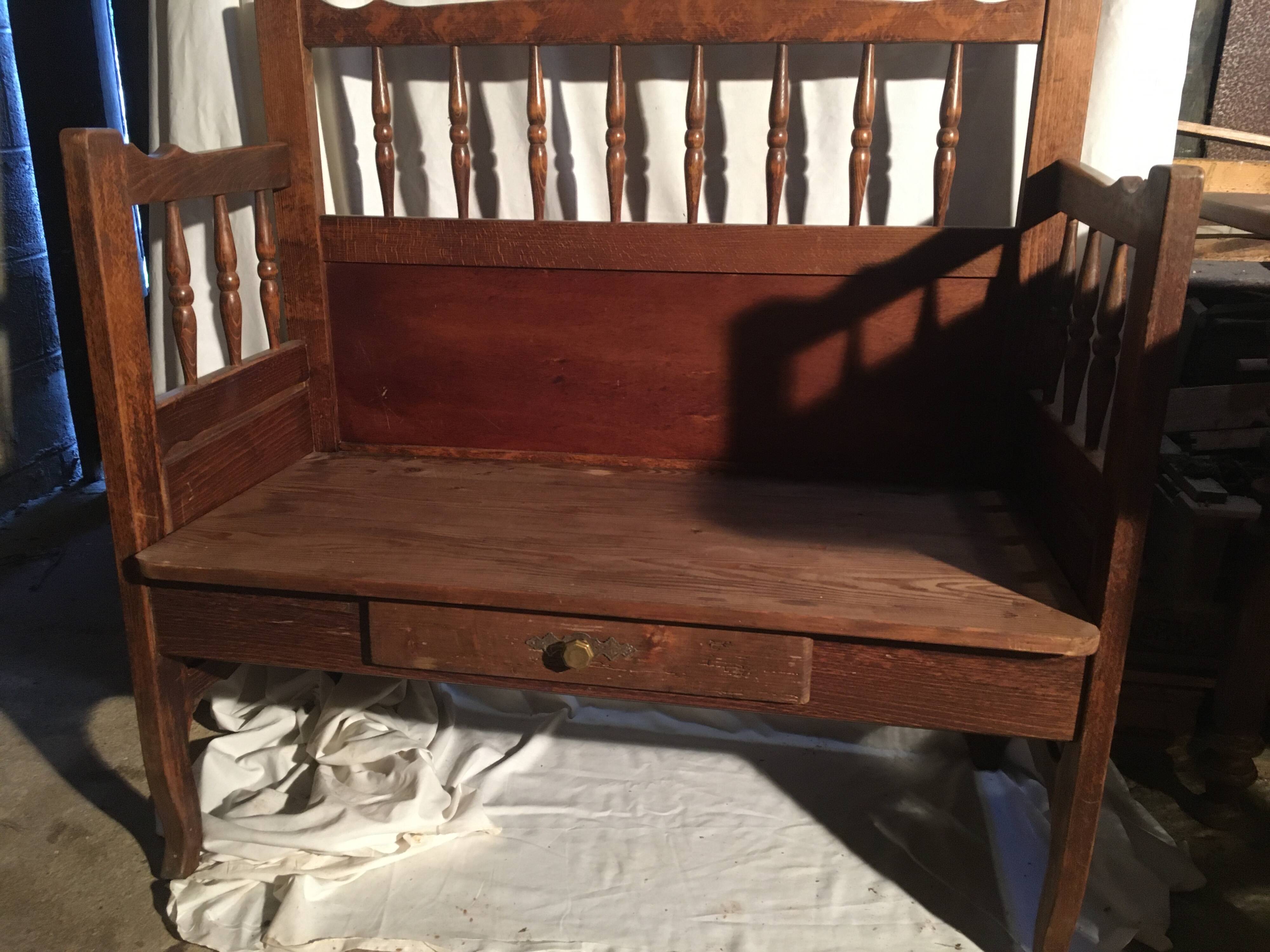 Beech baluster bench with drawer