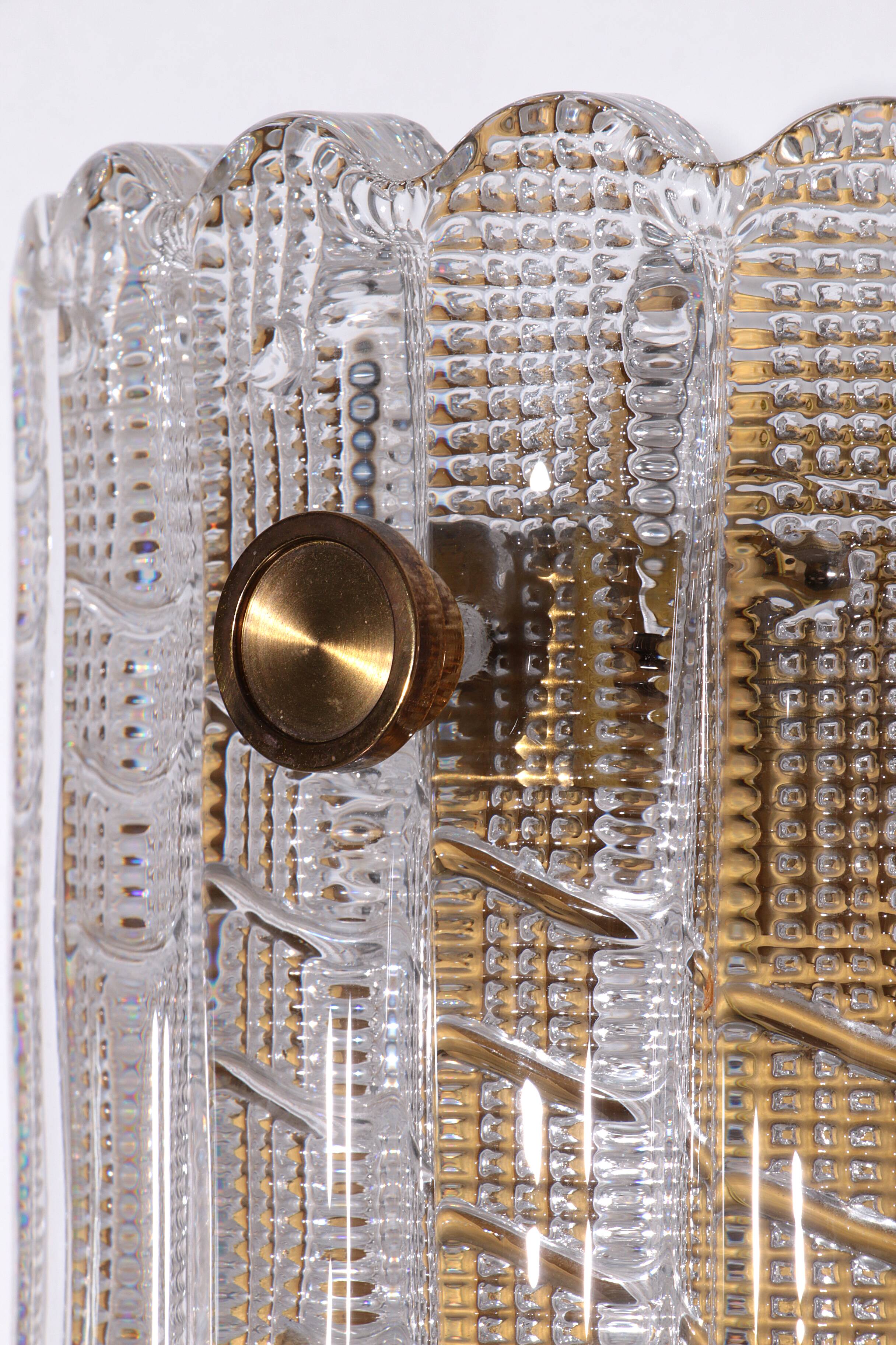 Orrefors Design XXL Wall lamps by Carl Fagerlund glass and brass, 1960s