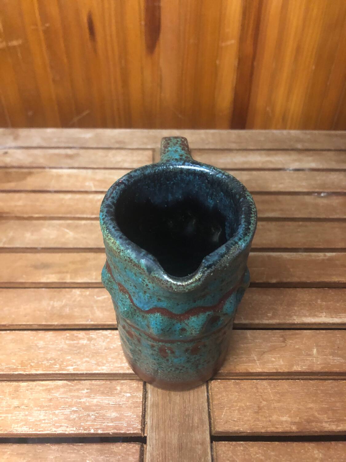 Old Vintage Brown & Green Ceramic Pitcher