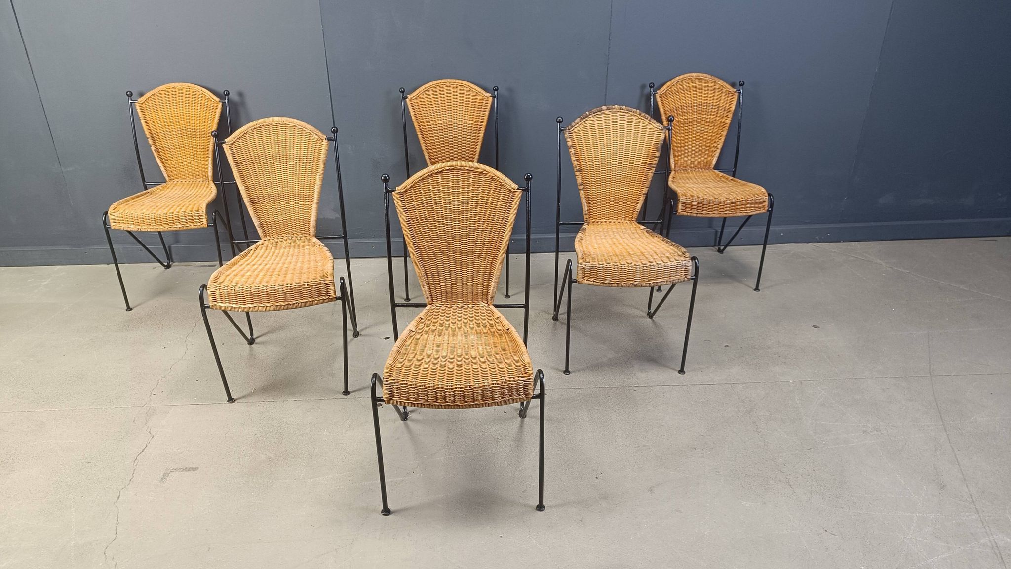 Wicker Chairs by Frederick Weinberg, 1960s, Set of 6